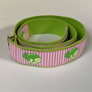 DOUGLAS PAQUETTE Canvas Frog Belt Size Large D-Ring Green Pink Stripes Preppy